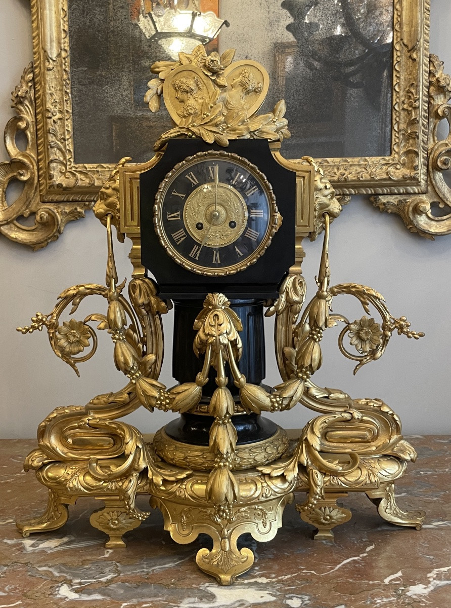 Garniture de cheminée bronze doré époque Napoléon III-photo-3