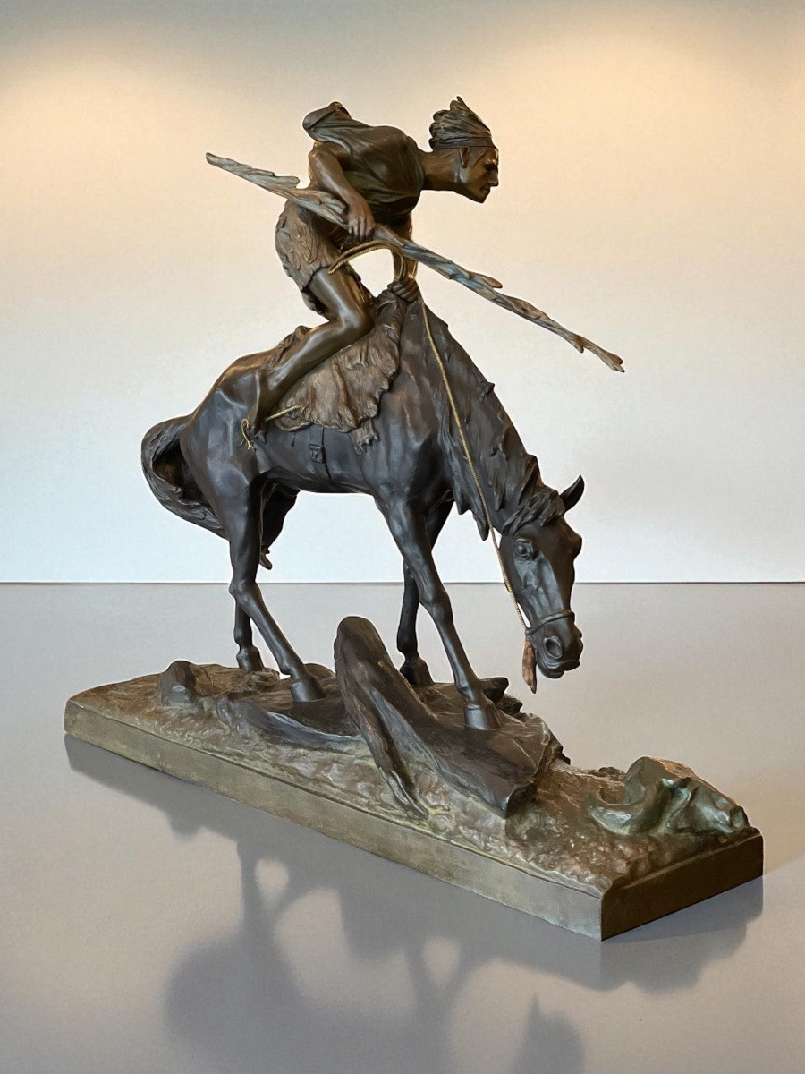 Sculpture en bronze E.Drouot Indien à cheval-photo-2
