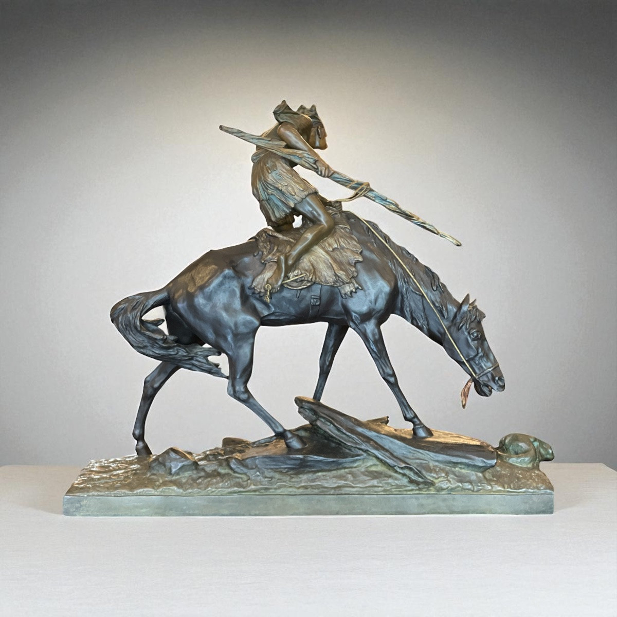 Sculpture en bronze E.Drouot Indien à cheval-photo-4