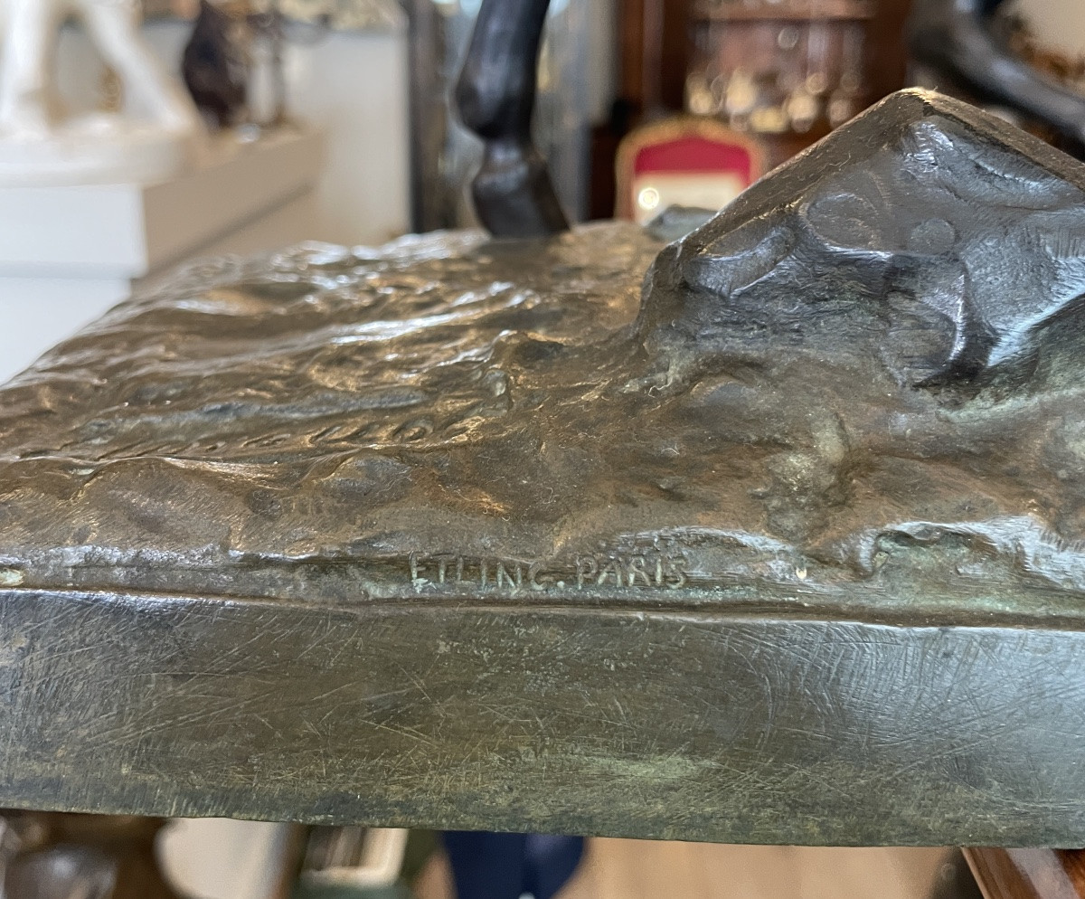 Sculpture en bronze E.Drouot Indien à cheval-photo-3