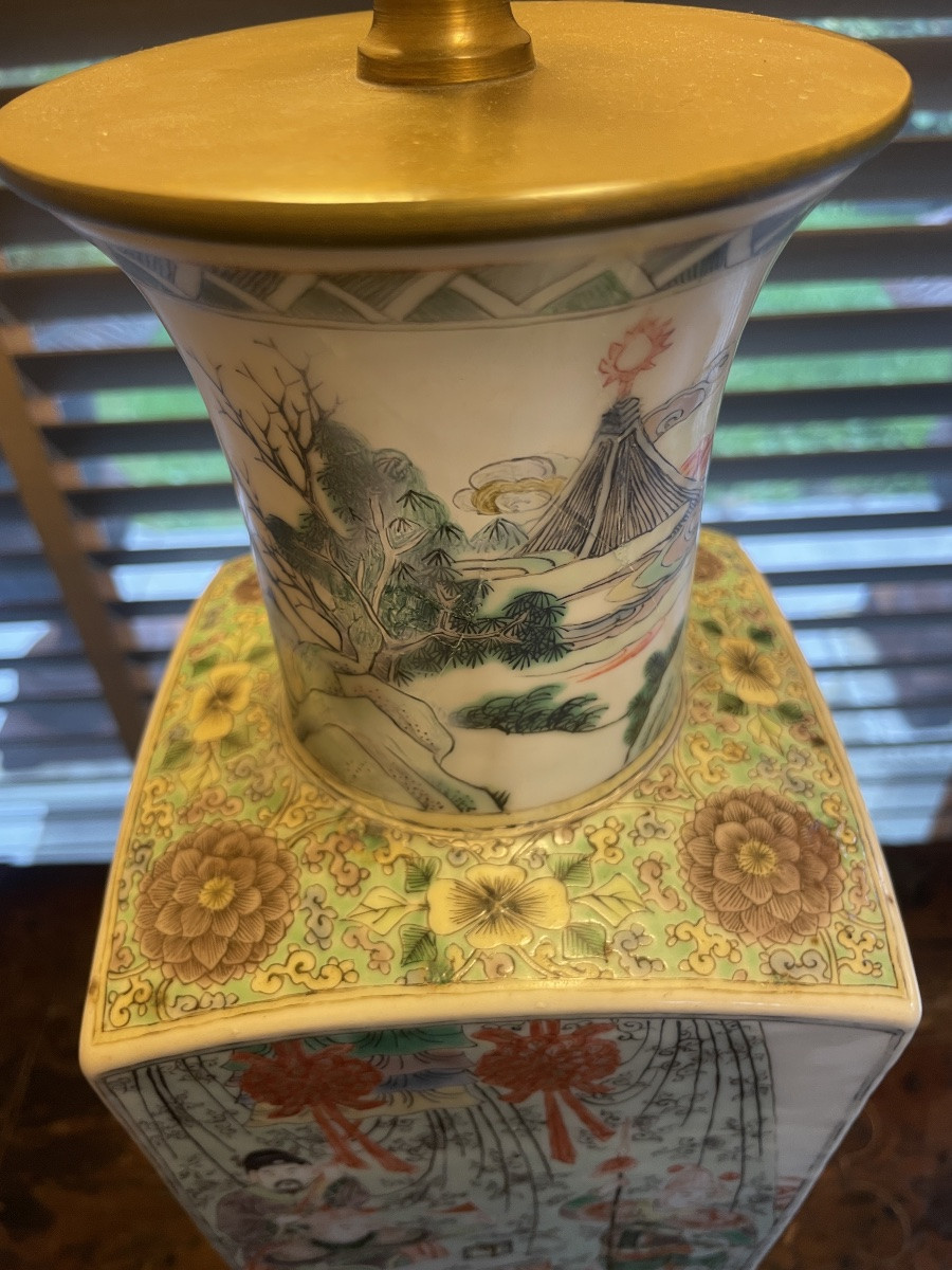 Vase porcelaine de Chine XIX Siècle, montée en lampe-photo-3