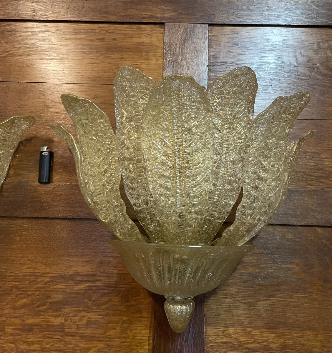 Série de 10 appliques en verre de Murano 55x43cm, incrustation de paille d’or-photo-4