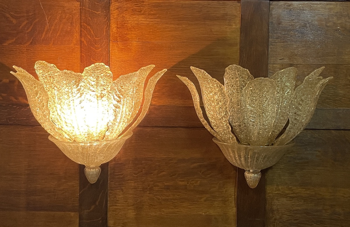 Série de 10 appliques en verre de Murano 55x43cm, incrustation de paille d’or-photo-1