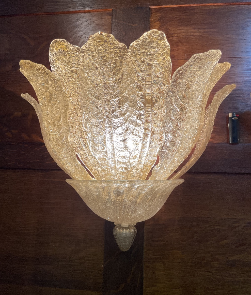 Série de 10 appliques en verre de Murano 55x43cm, incrustation de paille d’or-photo-2