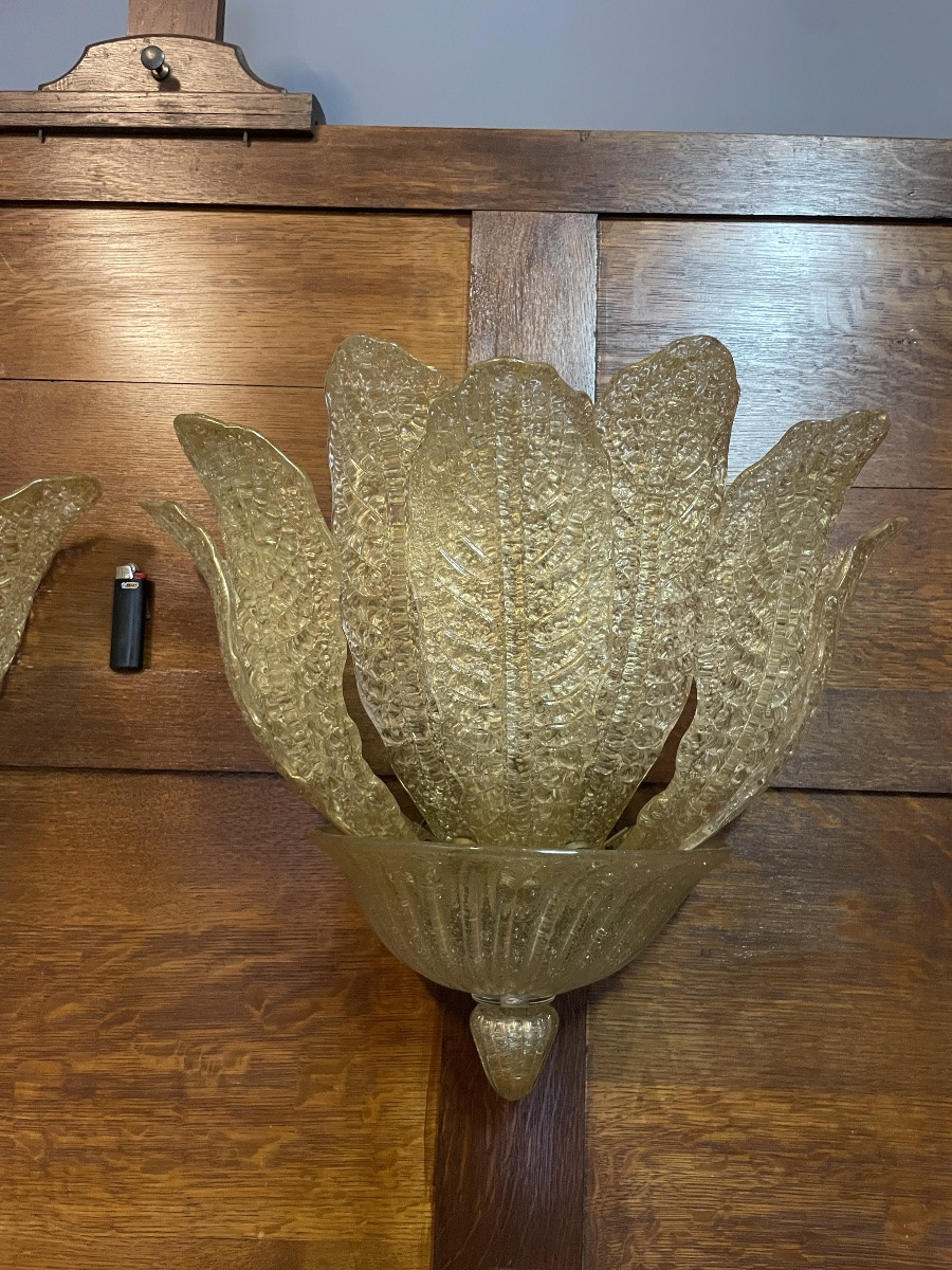 Série de 10 appliques en verre de Murano 55x43cm, incrustation de paille d’or-photo-4