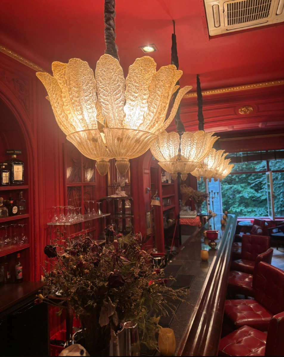 Série de 10 appliques en verre de Murano 55x43cm, incrustation de paille d’or-photo-6