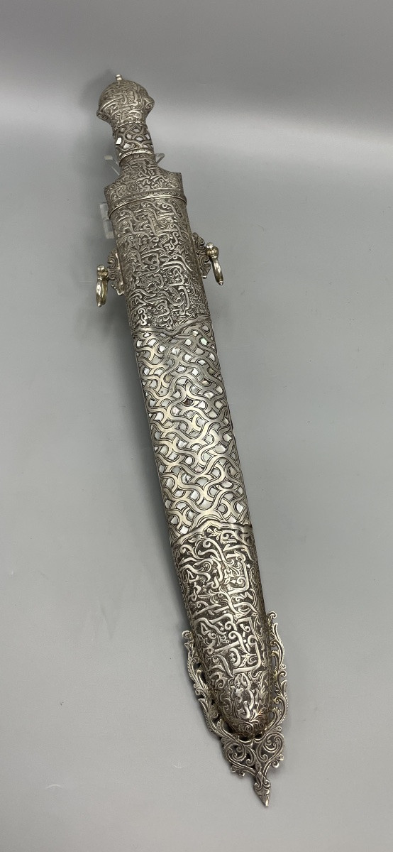 Oriental Ceremonial Dagger In Silver And Mother-of-pearl-photo-2