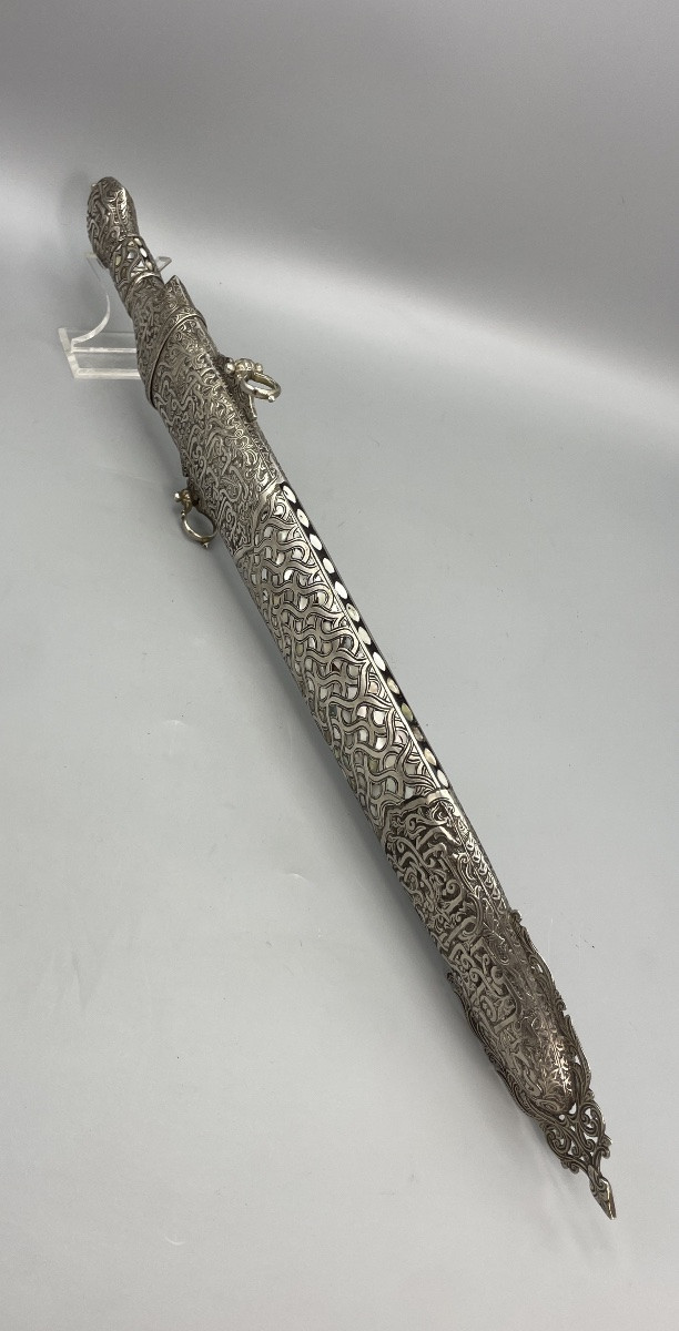 Oriental Ceremonial Dagger In Silver And Mother-of-pearl-photo-3