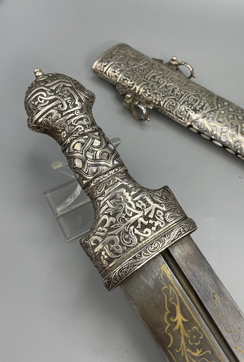 Oriental Ceremonial Dagger In Silver And Mother-of-pearl-photo-6