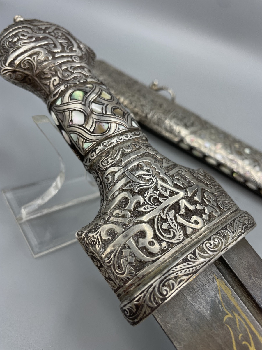 Oriental Ceremonial Dagger In Silver And Mother-of-pearl-photo-7