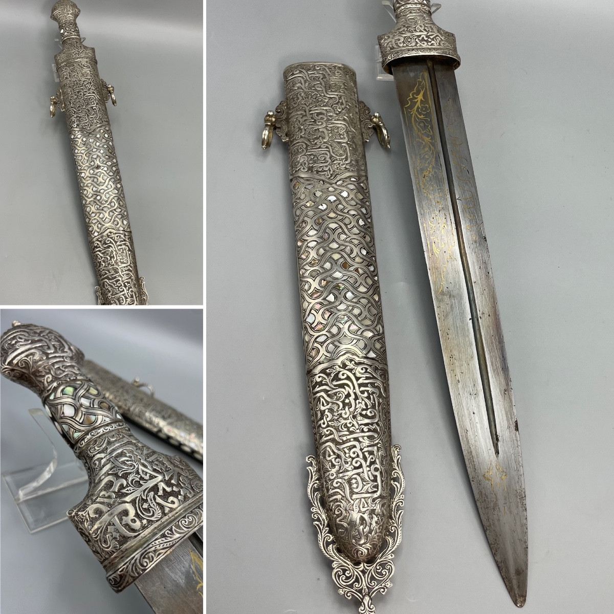 Oriental Ceremonial Dagger In Silver And Mother-of-pearl
