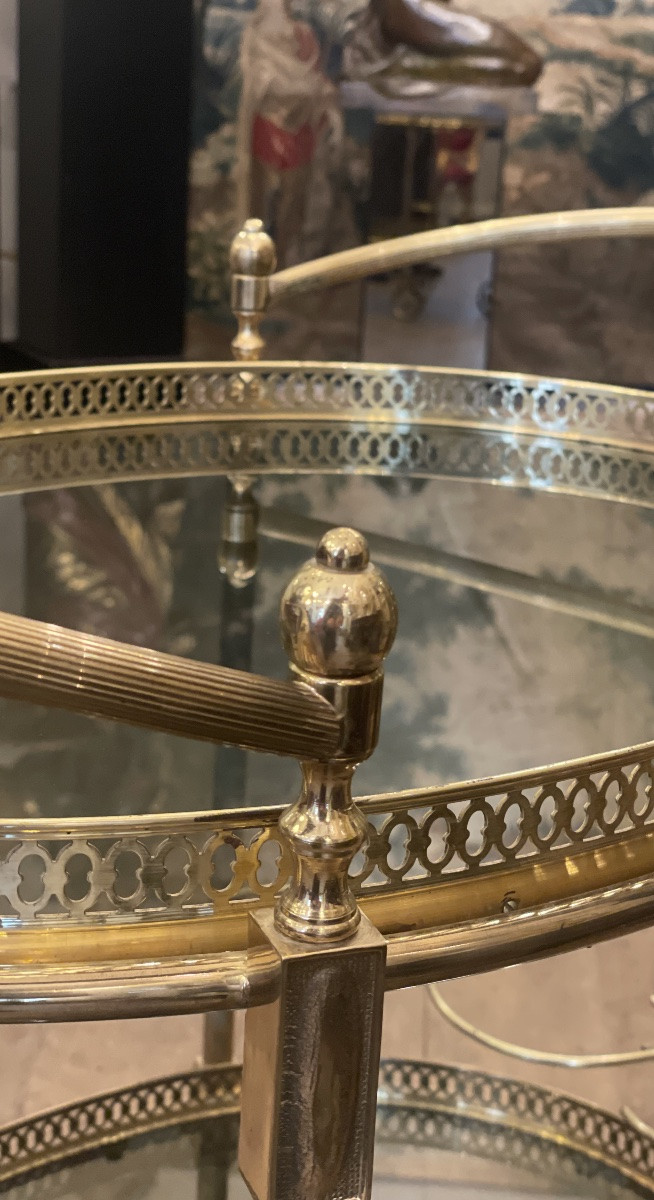 Table roulante, bar en laiton et verre fumé -France année  1950-1960-photo-3