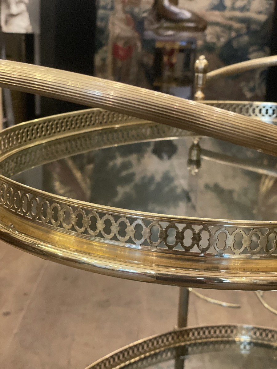 Table roulante, bar en laiton et verre fumé -France année  1950-1960-photo-4