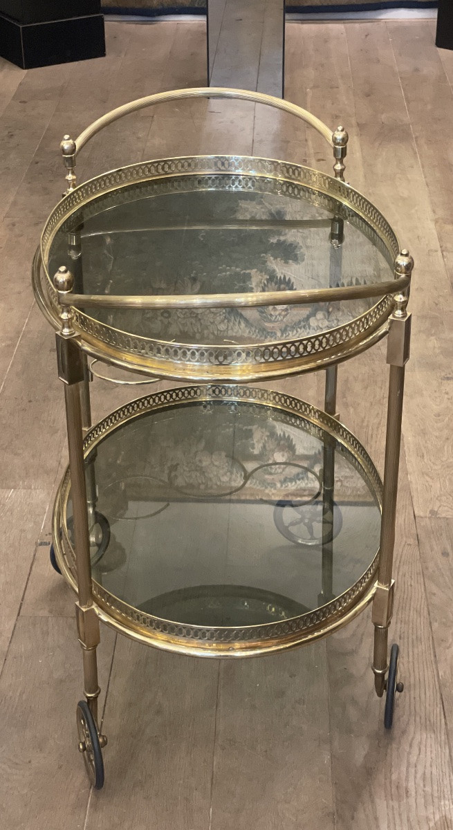 Table roulante, bar en laiton et verre fumé -France année  1950-1960-photo-4