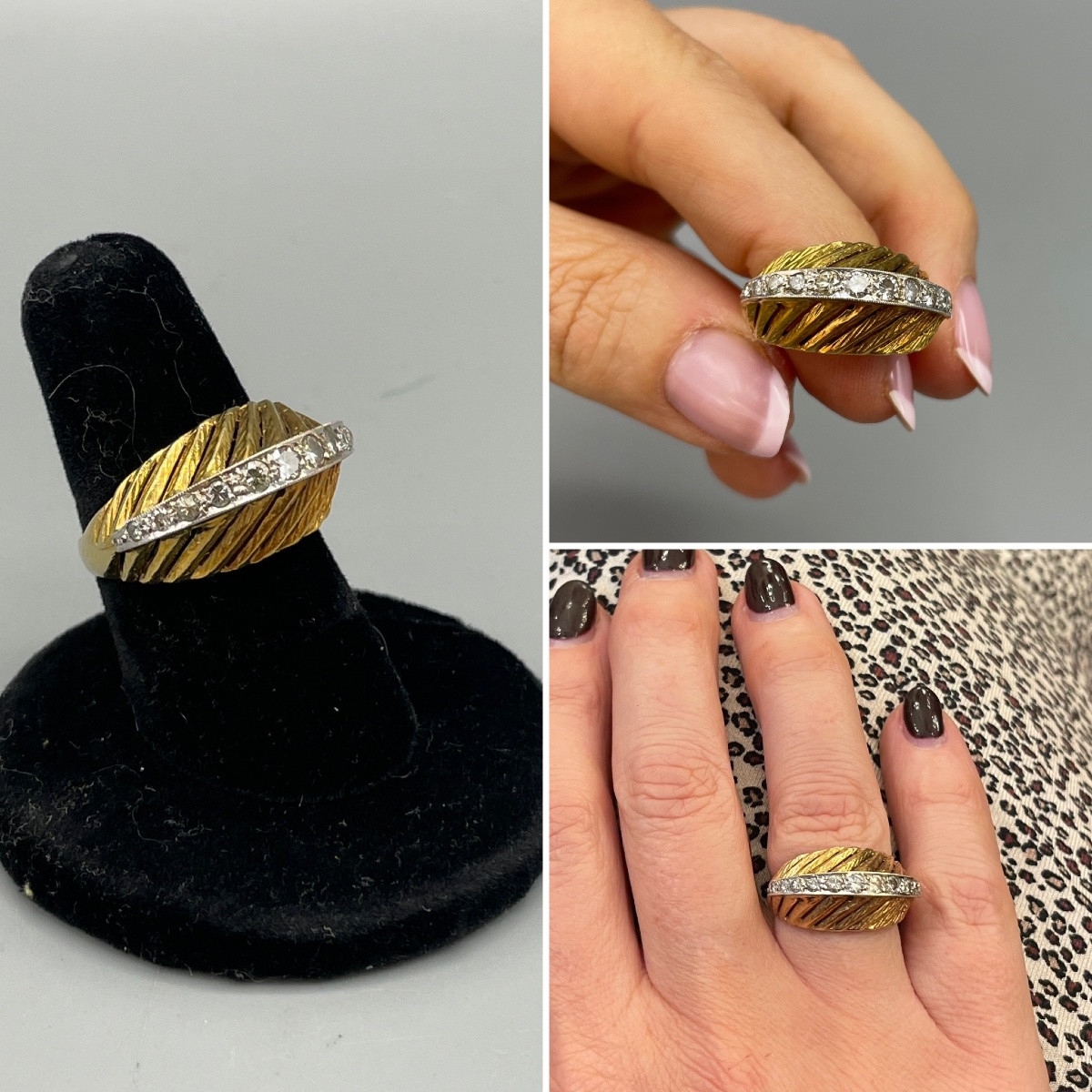 Bague or 18kt, sertie de 12 brillants vers 1960-photo-8