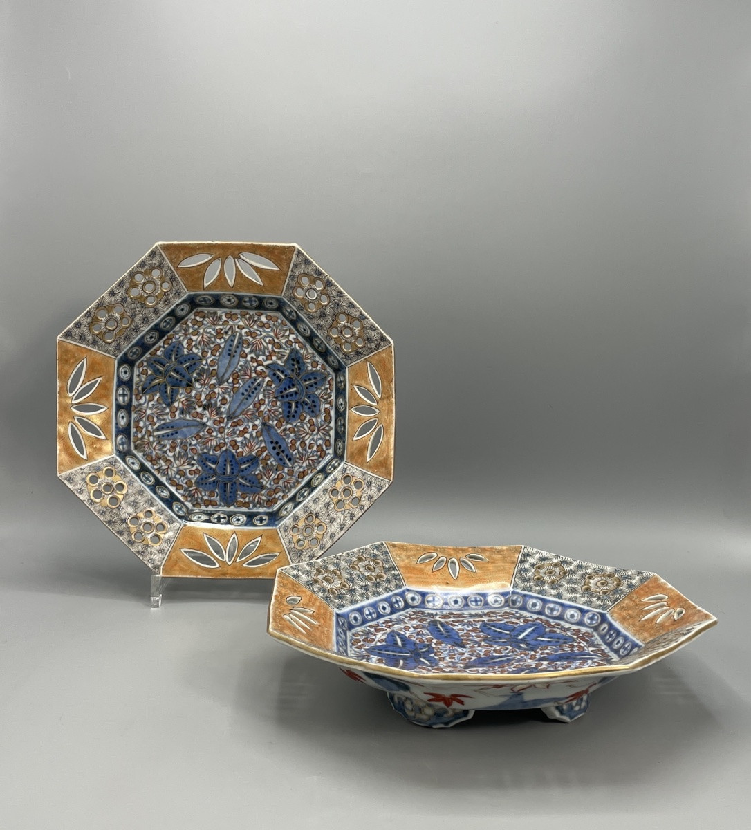 Paire d’assiettes en creux polychrome Japon-photo-2