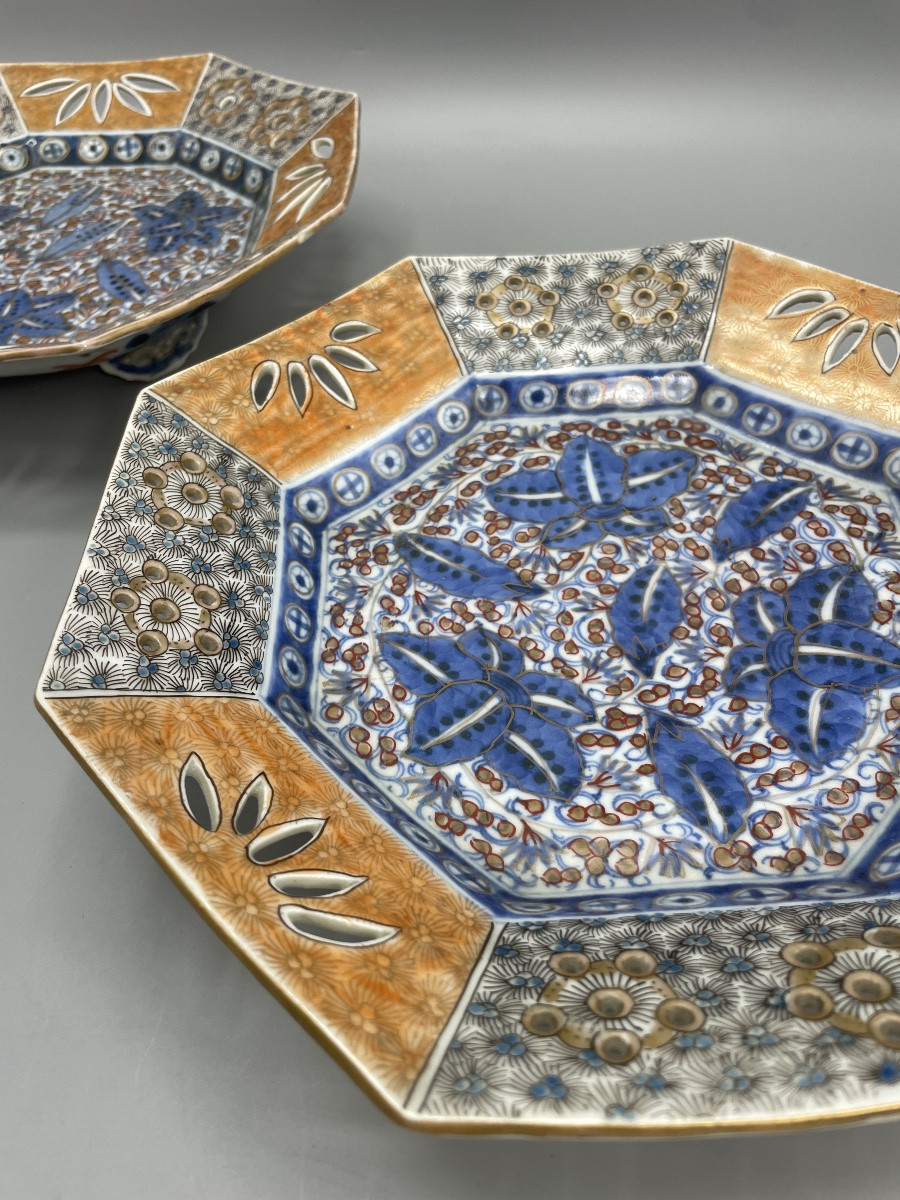 Paire d’assiettes en creux polychrome Japon-photo-4