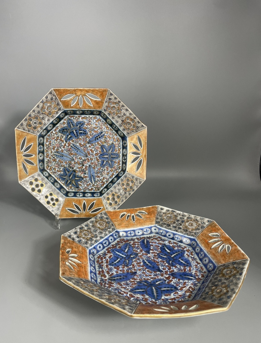 Paire d’assiettes en creux polychrome Japon-photo-5