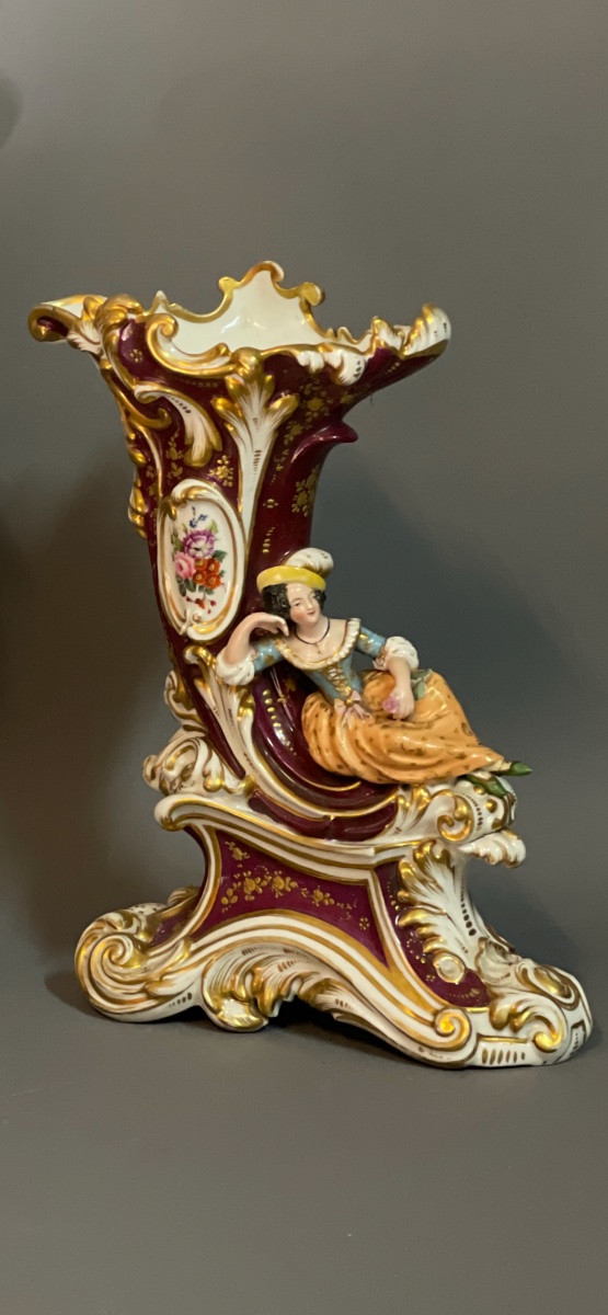 Pair Of Polychrome Porcelain Vases, Old Paris, 19th Century-photo-3