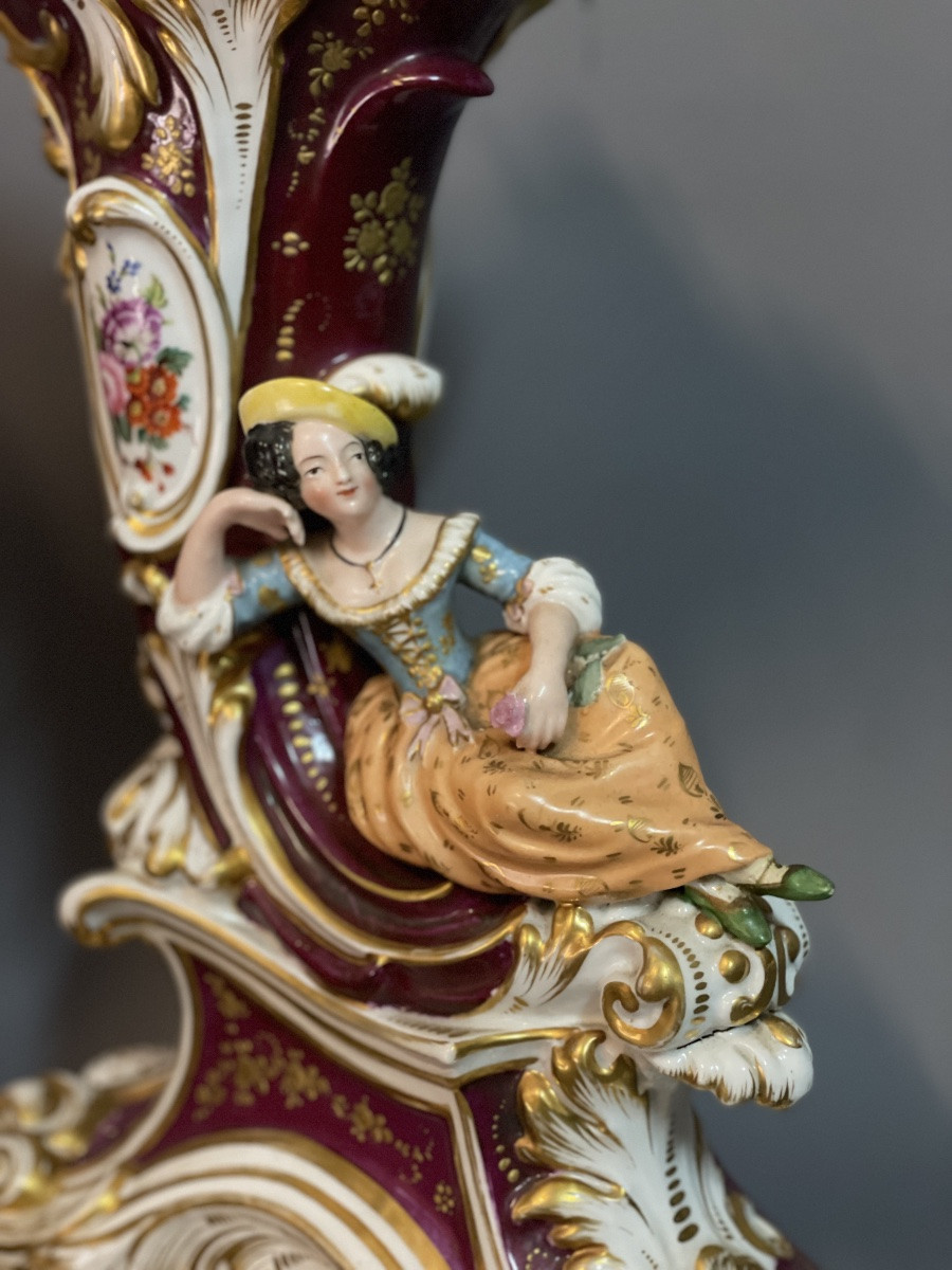 Pair Of Polychrome Porcelain Vases, Old Paris, 19th Century-photo-3