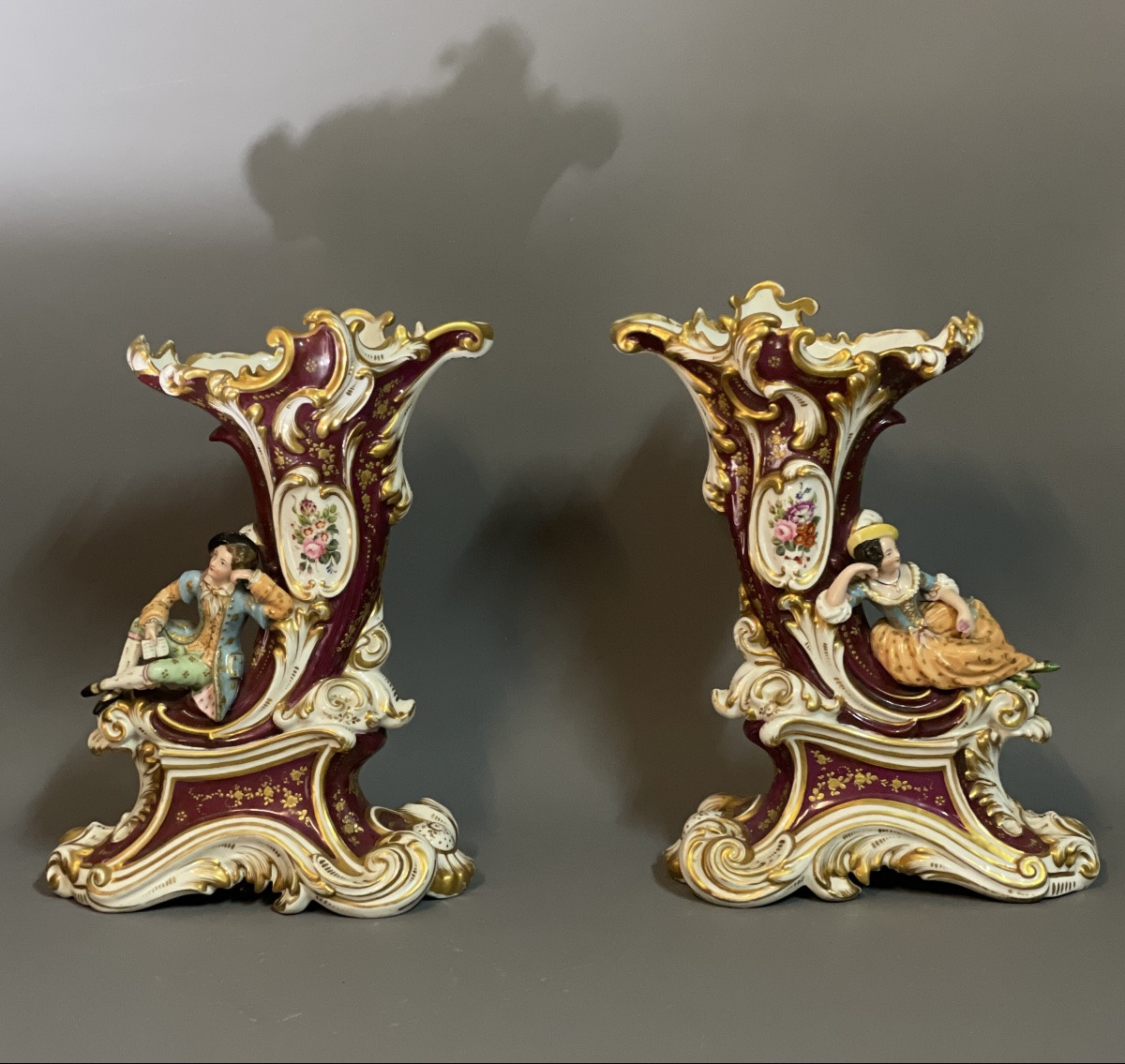 Pair Of Polychrome Porcelain Vases, Old Paris, 19th Century-photo-6