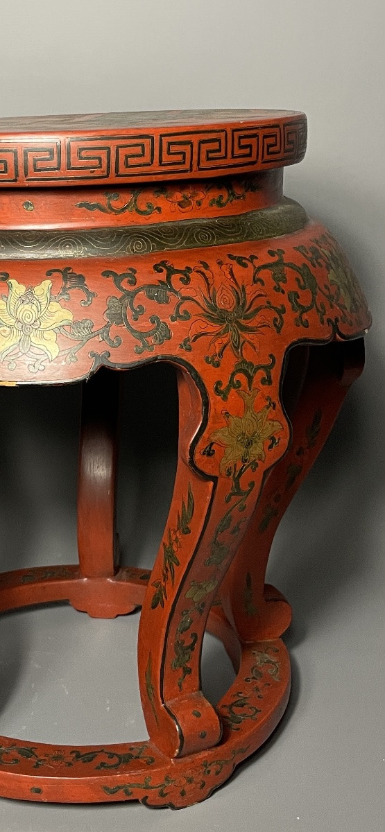 19th Century Lacquered Stool, Chinese Style, Hand-painted Decoration-photo-3