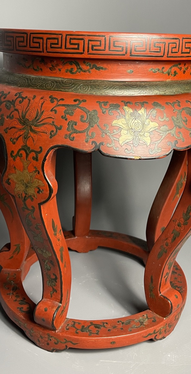 19th Century Lacquered Stool, Chinese Style, Hand-painted Decoration-photo-4