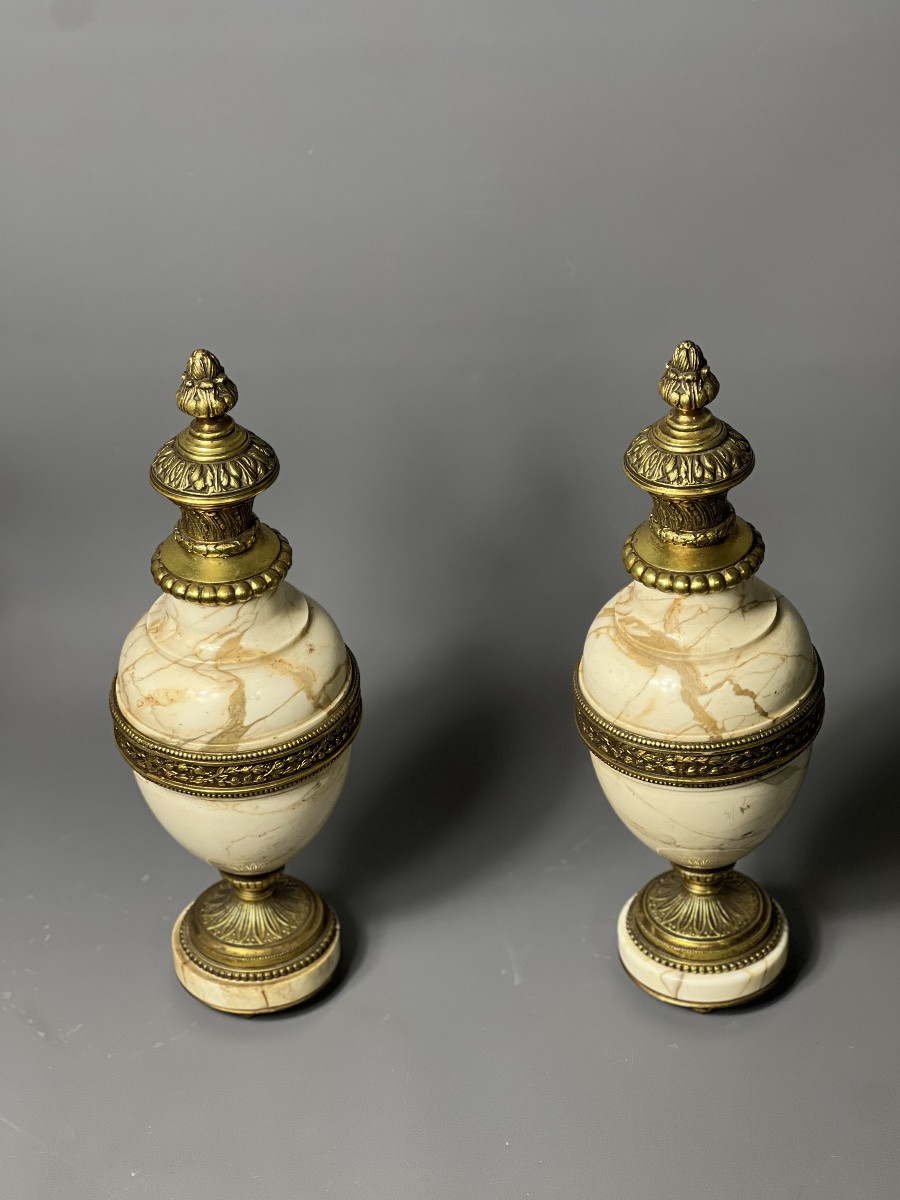 Paire d’urnes en marbre et bronze – Style Louis XVI -photo-3