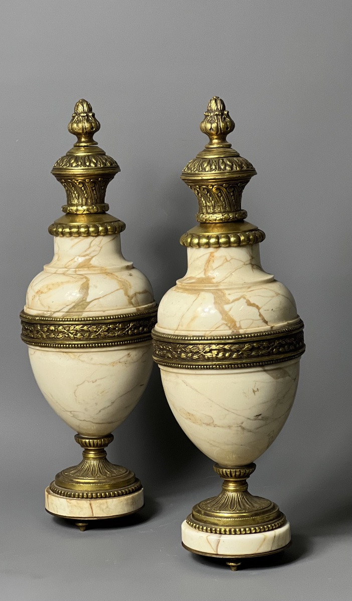 Paire d’urnes en marbre et bronze – Style Louis XVI -photo-4