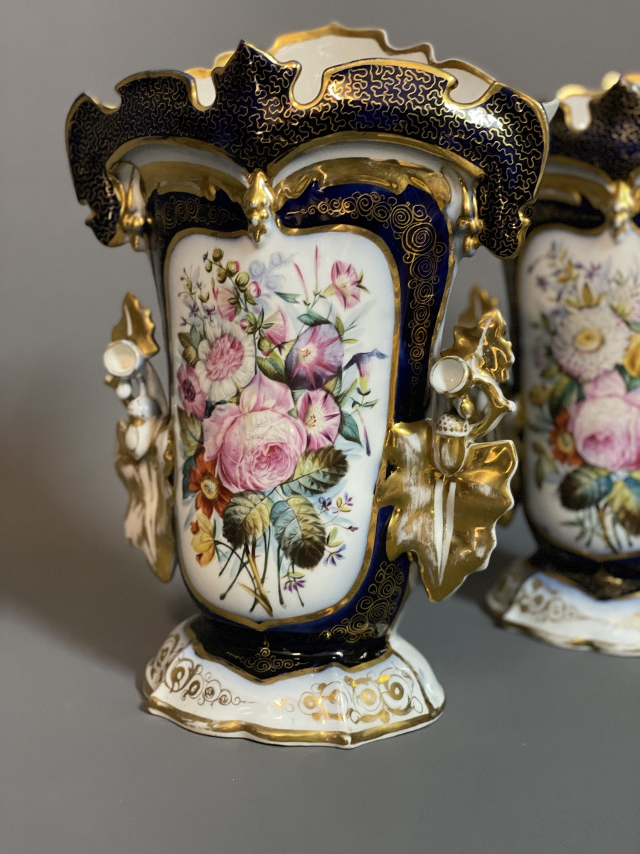 Paire de vase en porcelaine Vieux Paris polychrome XIX siècle -photo-2