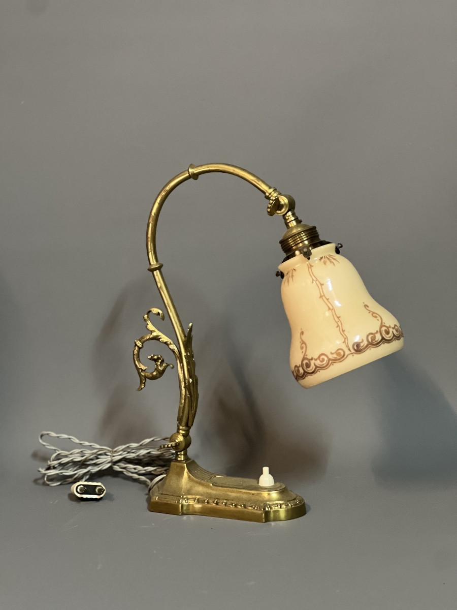 Lampe de bureau, chevet Art Nouveau en bronze, Vers 1900-photo-2