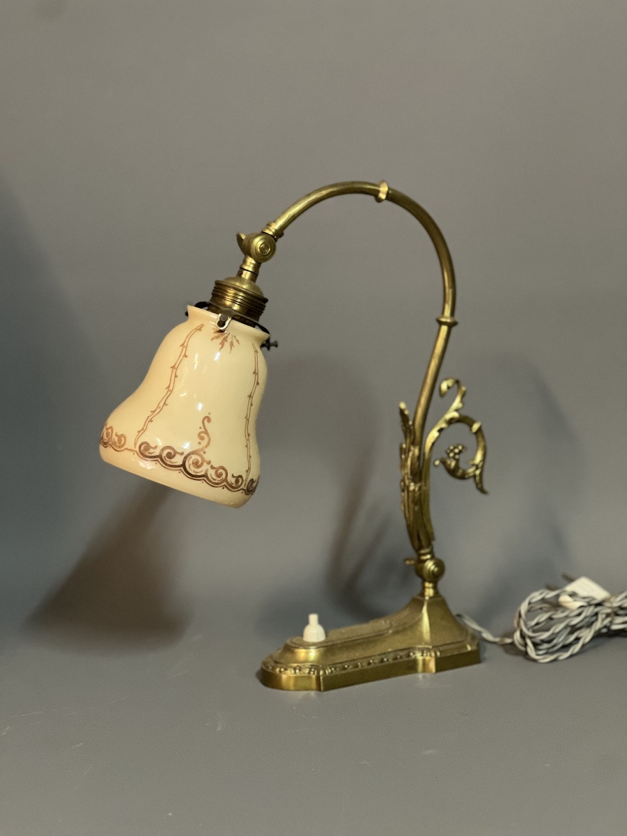 Lampe de bureau, chevet Art Nouveau en bronze, Vers 1900-photo-3