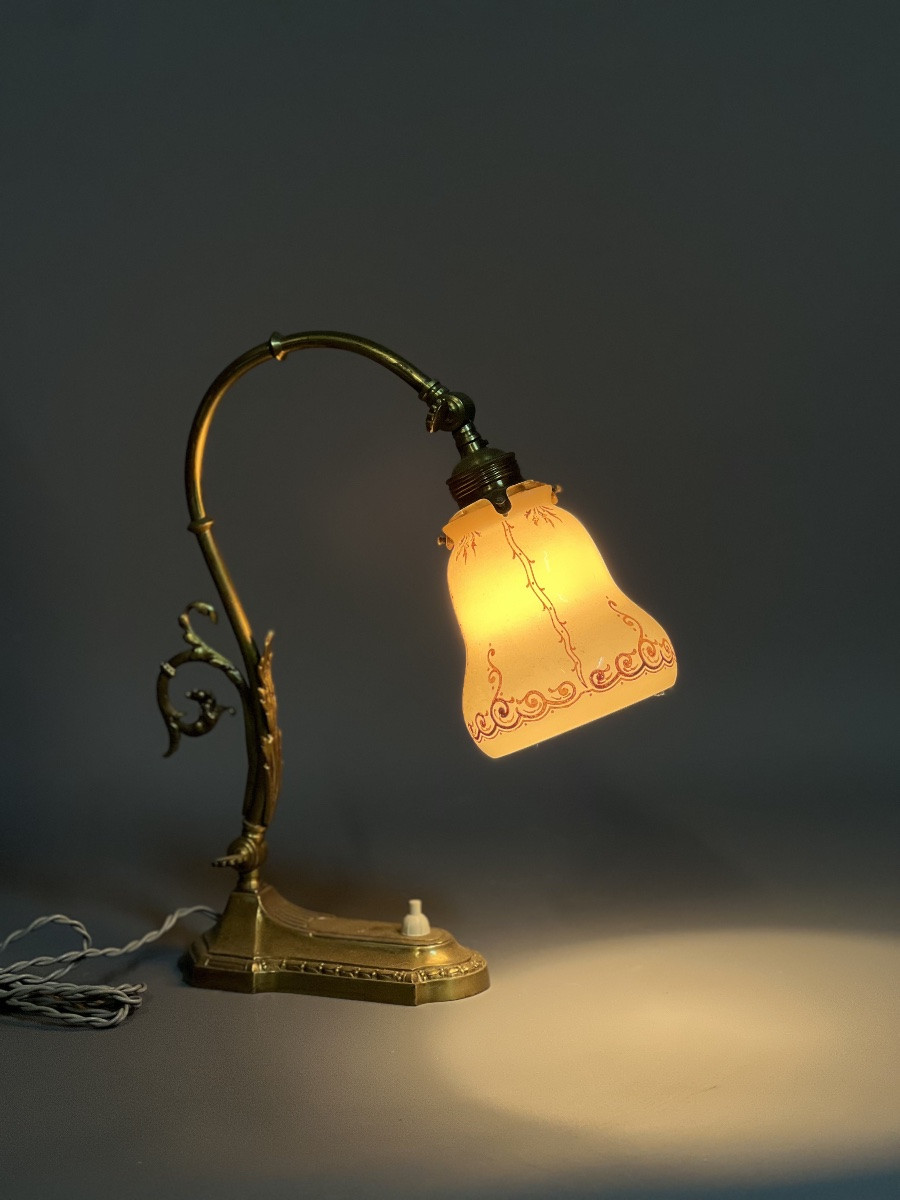 Lampe de bureau, chevet Art Nouveau en bronze, Vers 1900-photo-1