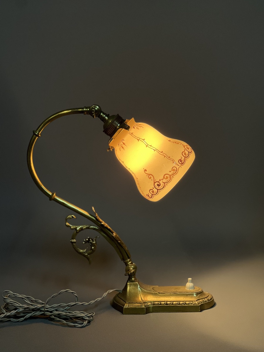 Lampe de bureau, chevet Art Nouveau en bronze, Vers 1900-photo-2