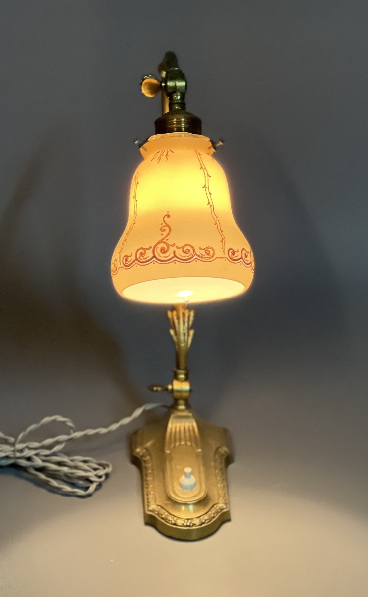 Lampe de bureau, chevet Art Nouveau en bronze, Vers 1900-photo-3