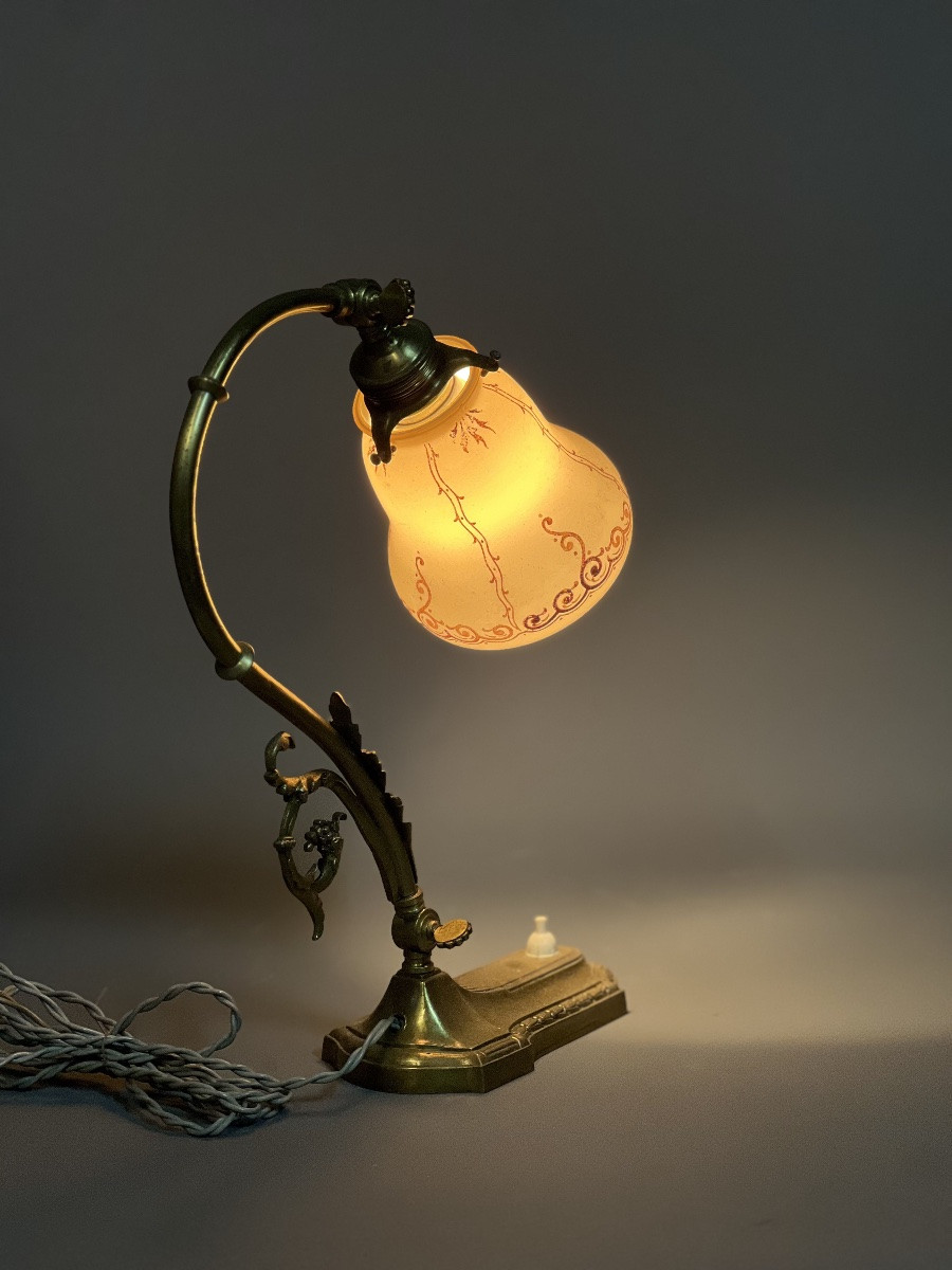 Lampe de bureau, chevet Art Nouveau en bronze, Vers 1900-photo-4