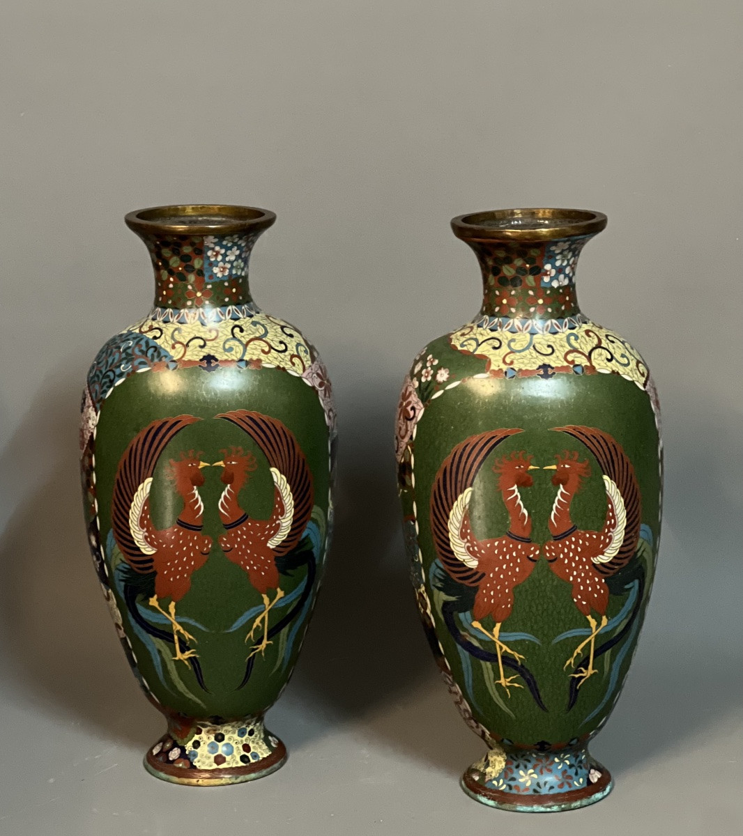 Pair Of Cloisonné Vases, China, Early 20th Century-photo-2