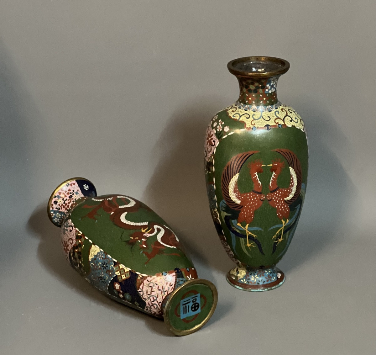 Pair Of Cloisonné Vases, China, Early 20th Century-photo-5