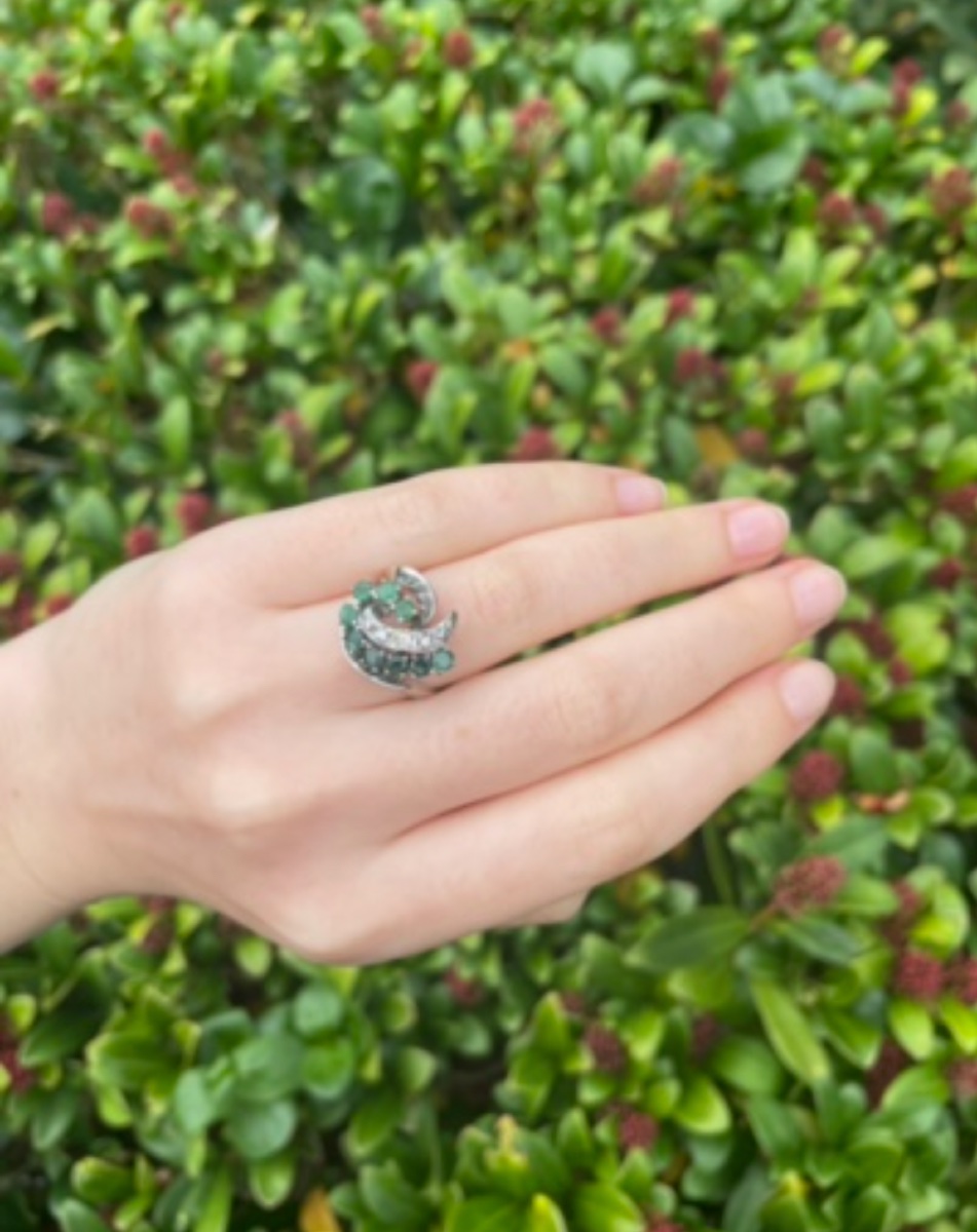 Emerald And Diamond Ring In White Gold, Circa 1960-photo-2