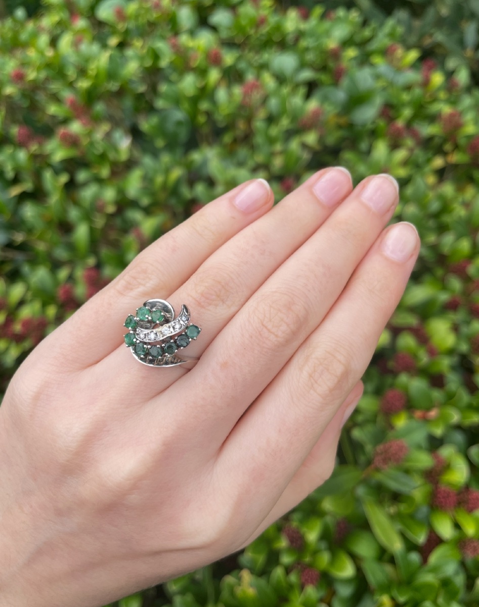 Emerald And Diamond Ring In White Gold, Circa 1960-photo-3