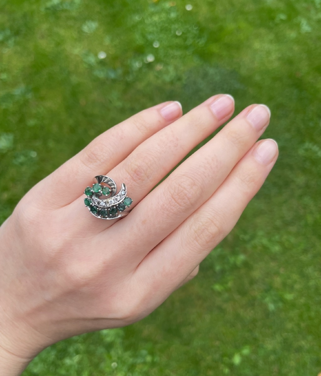 Emerald And Diamond Ring In White Gold, Circa 1960-photo-4