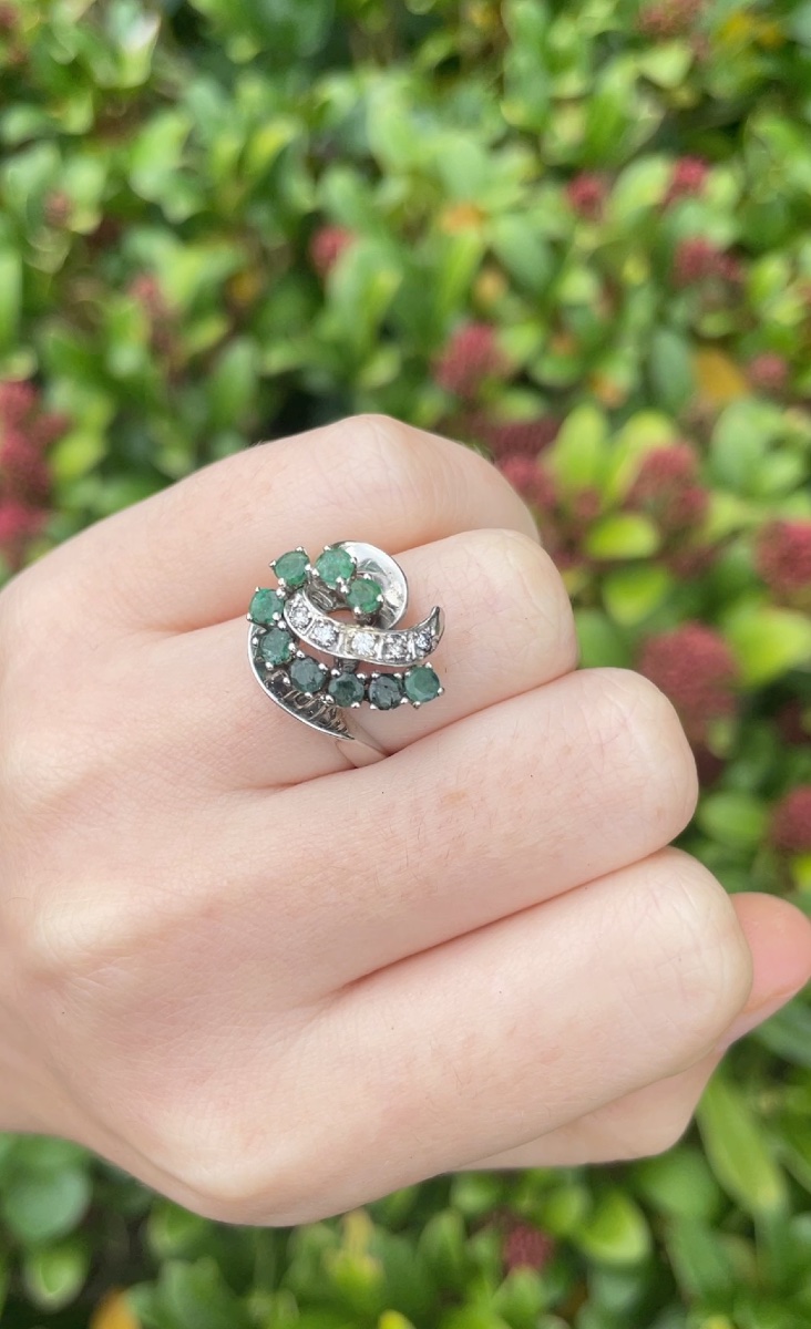 Emerald And Diamond Ring In White Gold, Circa 1960-photo-1
