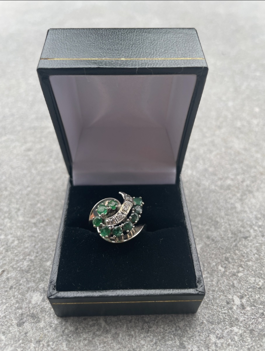 Emerald And Diamond Ring In White Gold, Circa 1960-photo-2