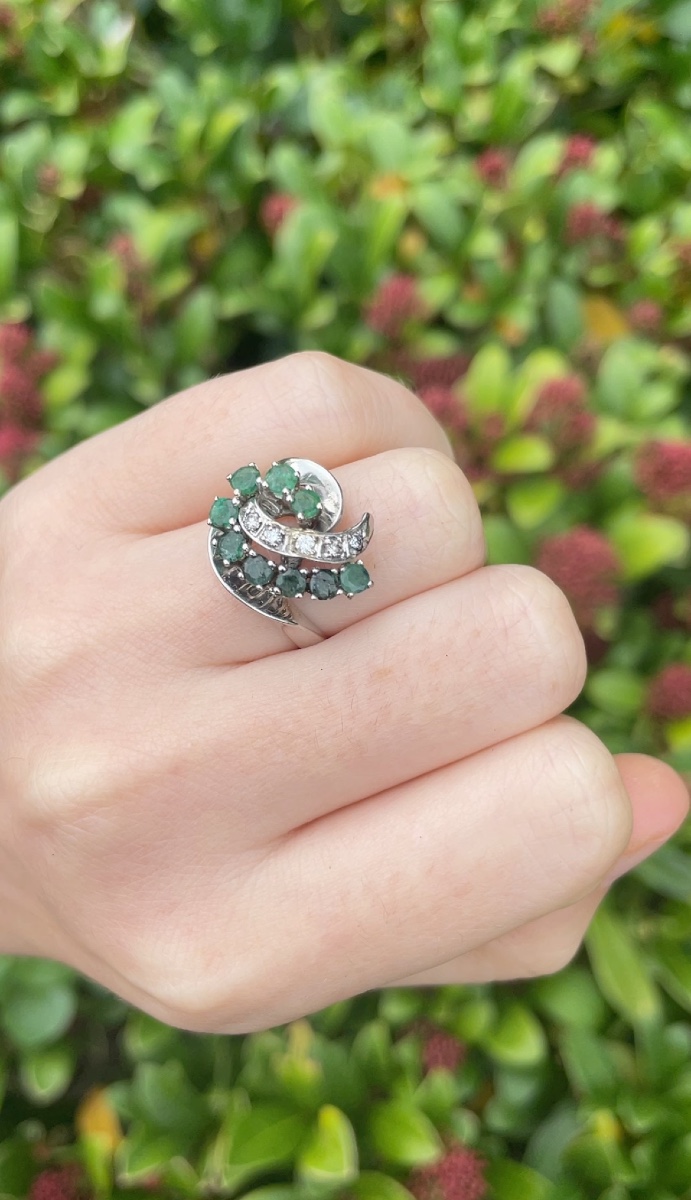 Emerald And Diamond Ring In White Gold, Circa 1960