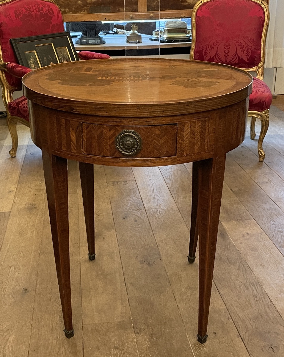 Table bouillotte  Louis XVI, en bois précieux réversible et transformable-photo-2