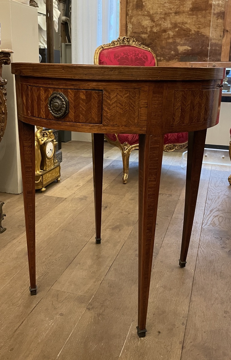 Table bouillotte  Louis XVI, en bois précieux réversible et transformable-photo-4