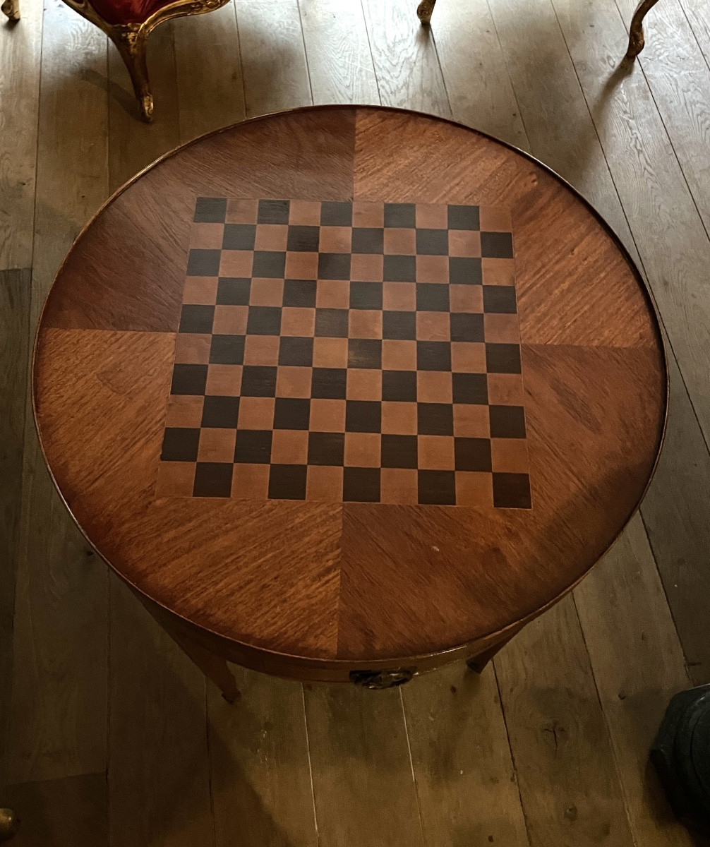 Table bouillotte  Louis XVI, en bois précieux réversible et transformable-photo-1