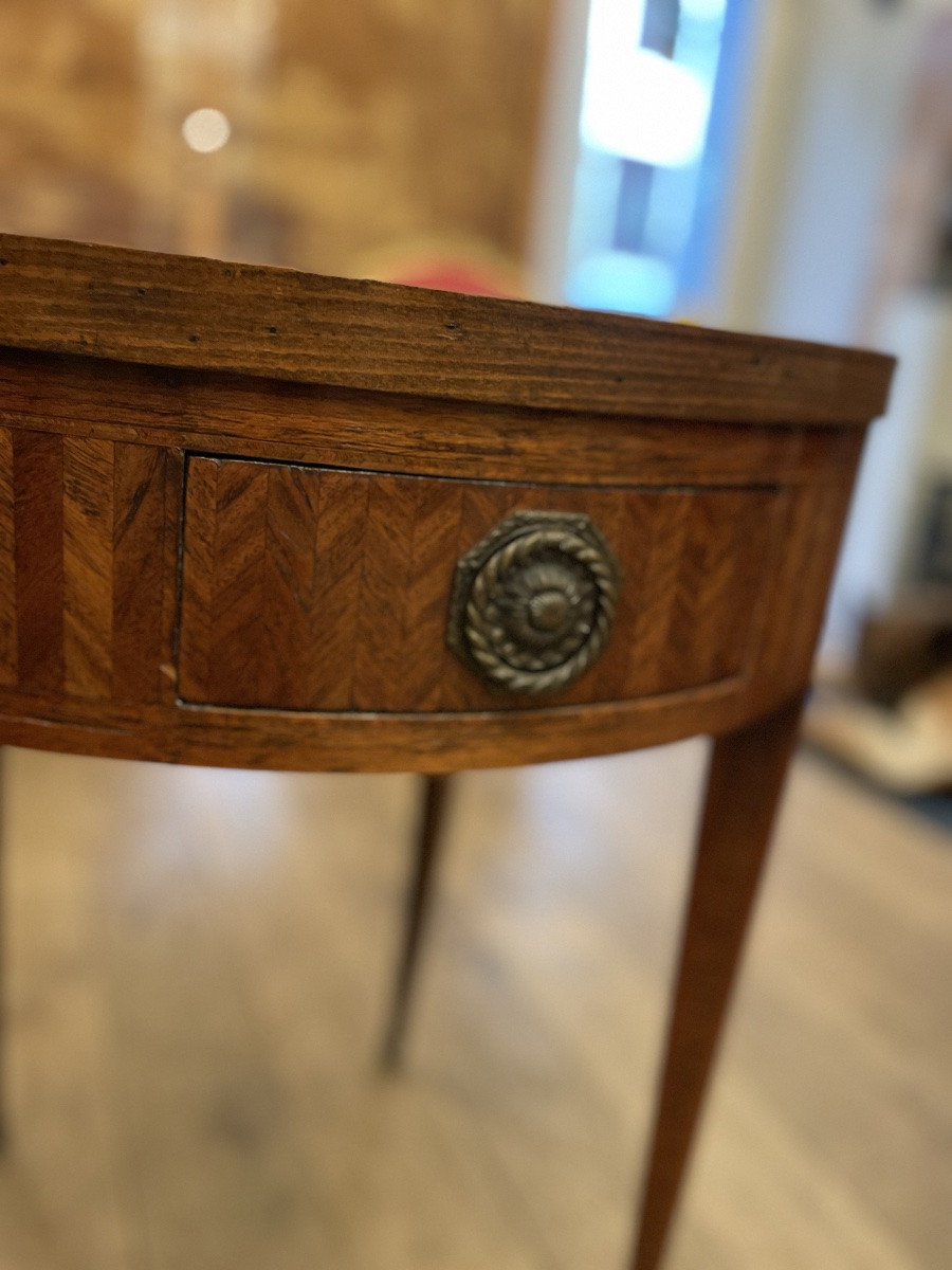 Table bouillotte  Louis XVI, en bois précieux réversible et transformable-photo-5