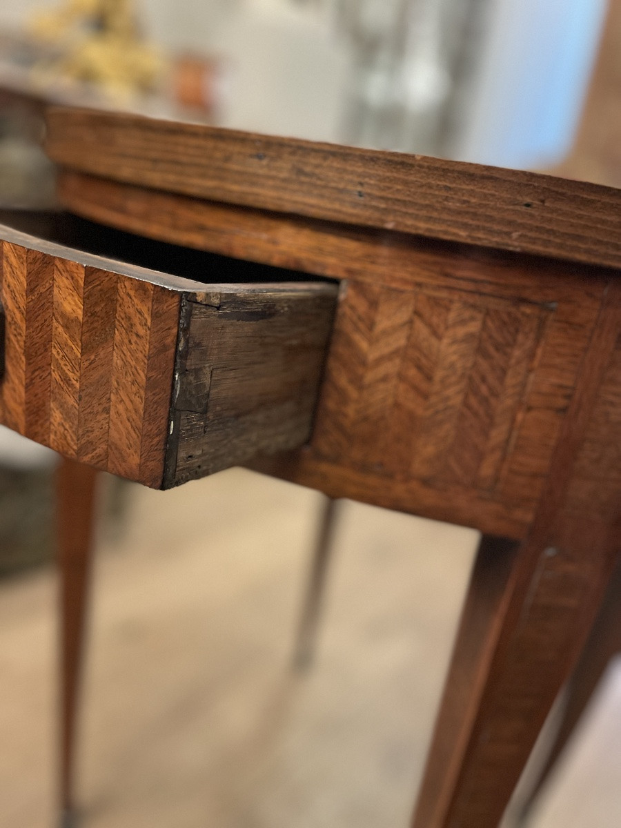 Table bouillotte  Louis XVI, en bois précieux réversible et transformable-photo-6