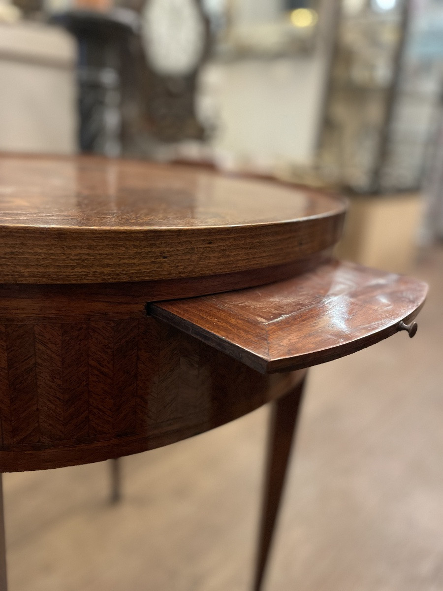 Table bouillotte  Louis XVI, en bois précieux réversible et transformable-photo-8